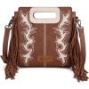 imageWrangler Crossbody Bags for Women Western Fringe Top Handle Handbags Embroidered Boot Scroll Crossbody BagEcoffee