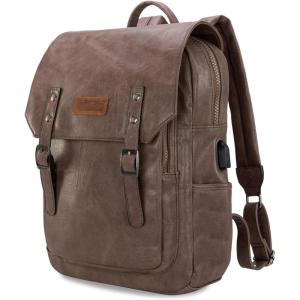 imageMontana West  Wrangler Brown Leather Laptop Backpack Purse Women and Men Unisex Fashion BackpackLight Coffee