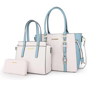 imageMontana West 3PCS Purses for Women Tote Bag and Wallet Set Shoulder Satchel Handbags2 Tone Beige  Blue