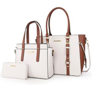 imageMontana West 3PCS Purses for Women Tote Bag and Wallet Set Shoulder Satchel Handbags2 Tone Beige  Brown