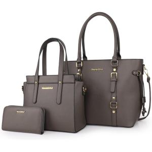 imageMontana West 3PCS Purses for Women Tote Bag and Wallet Set Shoulder Satchel Handbags3pcs Grey