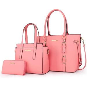 imageMontana West 3PCS Purses for Women Tote Bag and Wallet Set Shoulder Satchel Handbags3pcs Pink