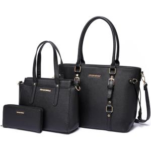 imageMontana West 3PCS Purses for Women Tote Bag and Wallet Set Shoulder Satchel HandbagsBlack