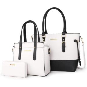imageMontana West 3PCS Purses for Women Tote Bag and Wallet Set Shoulder Satchel HandbagsElengant Beige  Black
