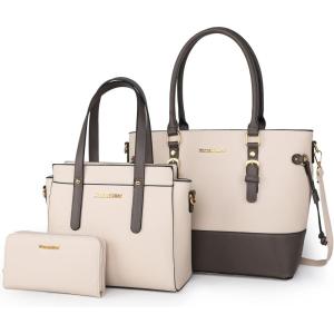 imageMontana West 3PCS Purses for Women Tote Bag and Wallet Set Shoulder Satchel HandbagsElengant Beige  Grey