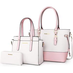 imageMontana West 3PCS Purses for Women Tote Bag and Wallet Set Shoulder Satchel HandbagsElengant Beige  Pink