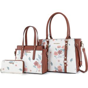 imageMontana West 3PCS Purses for Women Tote Bag and Wallet Set Shoulder Satchel HandbagsFlower Brown