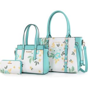 imageMontana West 3PCS Purses for Women Tote Bag and Wallet Set Shoulder Satchel HandbagsFlower Green