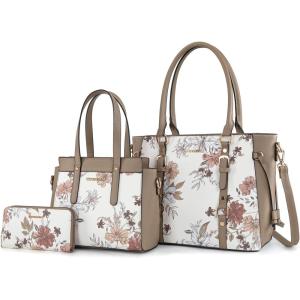 imageMontana West 3PCS Purses for Women Tote Bag and Wallet Set Shoulder Satchel HandbagsFlower Khaki