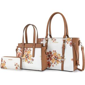 imageMontana West 3PCS Purses for Women Tote Bag and Wallet Set Shoulder Satchel HandbagsFlower Light Brown