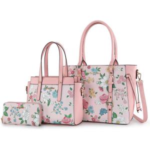 imageMontana West 3PCS Purses for Women Tote Bag and Wallet Set Shoulder Satchel HandbagsFlower Pink