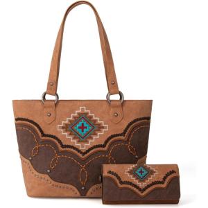 imageMontana West Aztec Tote Bag for Women Embroidered Western Shoulder Purse and Wallet SetBrown