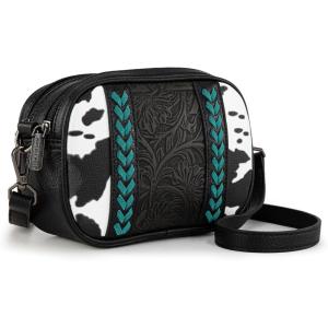 imageMontana West Cow Print Crossbody Bags for Women Western Tooled Crossbody Purses with Built in Card HolderBlack