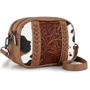 imageMontana West Cow Print Crossbody Bags for Women Western Tooled Crossbody Purses with Built in Card HolderBrown