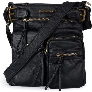 imageMontana West Crossbody Bag for Women Multi Pocket Shoulder Medium Travel Purses Ultra Soft Washed LeatherClassicblack