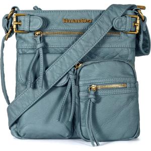 imageMontana West Crossbody Bag for Women Multi Pocket Shoulder Medium Travel Purses Ultra Soft Washed LeatherClassicblue Jean