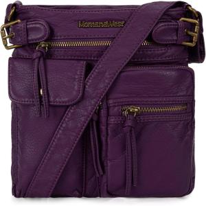 imageMontana West Crossbody Bag for Women Multi Pocket Shoulder Medium Travel Purses Ultra Soft Washed LeatherClassicwashed Leatherdark Purple