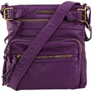 imageMontana West Crossbody Bag for Women Multi Pocket Shoulder Medium Travel Purses Ultra Soft Washed LeatherSimplepurple