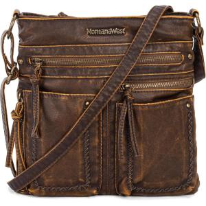 imageMontana West Crossbody Bag for Women Multi Pocket Shoulder Medium Travel Purses Ultra Soft Washed LeatherVintagebrown