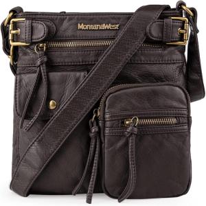 imageMontana West Crossbody Bag for Women Soft Washed Leather Multi Pocket crossbody handbagsCoffee