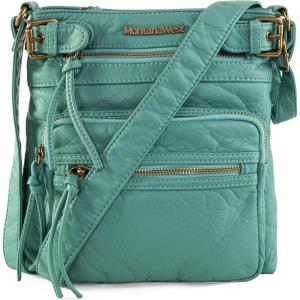 imageMontana West Crossbody Bag for Women Soft Washed Leather Multi Pocket crossbody handbagsYturquoise