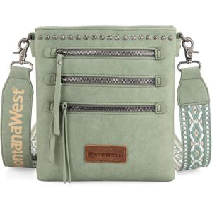 imageMontana West Crossbody Bags for Women Multi Pocket Cross Body Bag Purses with Guitar StrapVintage Green
