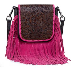 imageMontana West Fringe Purse Western Purses for Women Crossbody BagA6floral Tooledcoffee and Pink