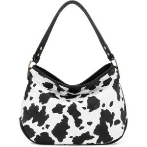 imageMontana West Medium Hobo Bags for Women Purses and Handbags Classic Top Handle Shoulder Satchel Bags with Detachable StrapCow Print Black