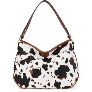 imageMontana West Medium Hobo Bags for Women Purses and Handbags Classic Top Handle Shoulder Satchel Bags with Detachable StrapCow Print Brown