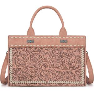 imageMontana West Western Tooling Handbags Vintage Prints and Whipstitch CraftsmanshipStitching Dark Pink