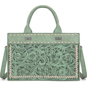 imageMontana West Western Tooling Handbags Vintage Prints and Whipstitch CraftsmanshipStitching Green