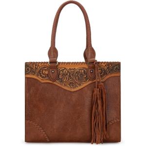 imageMontana West Western Tooling Handbags Vintage Prints and Whipstitch CraftsmanshipTassels Brown