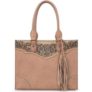 imageMontana West Western Tooling Handbags Vintage Prints and Whipstitch CraftsmanshipTassels Tan