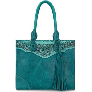 imageMontana West Western Tooling Handbags Vintage Prints and Whipstitch CraftsmanshipTassels Turquoise