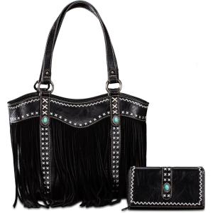 imageMontana West Western Tote Bag for Women Fringe Collection Handbag Boho Aztec HandbagsA Black