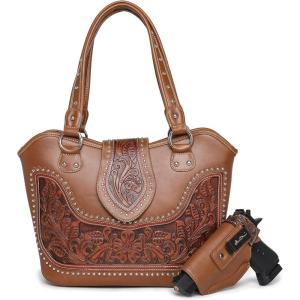 imageMontana West Western Tote Bag for Women Tooled Shoulder Bag Ladies Purses and HandbagsAtooling Brown
