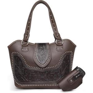 imageMontana West Western Tote Bag for Women Tooled Shoulder Bag Ladies Purses and HandbagsAtooling Coffee