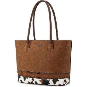imageMontana West Woven Tote Bags for Women Purses and Handbags with Concealed Carry Back Zipper PocketCow Print Brown