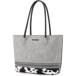 imageMontana West Woven Tote Bags for Women Purses and Handbags with Concealed Carry Back Zipper PocketCow Print Grey