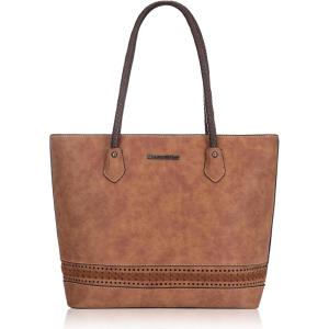 imageMontana West Woven Tote Bags for Women Purses and Handbags with Concealed Carry Back Zipper PocketWoven Brown