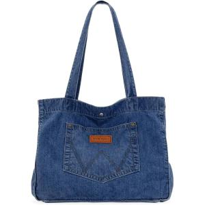 imageMontana West Wrangler Tote Bag for Women Large Denim Purses for Work TravelLight Jean