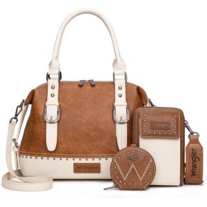 imageWrangler 3Pcs Doctor Bag Sets for Women Tophandle Satchel Bag with Cell Phone Handbag and Coin PurseBrown