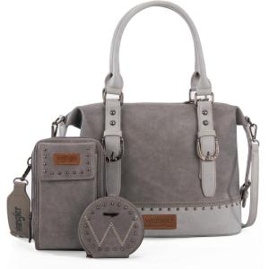 imageWrangler 3Pcs Doctor Bag Sets for Women Tophandle Satchel Bag with Cell Phone Handbag and Coin PurseEyecatching Gray