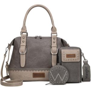 imageWrangler 3Pcs Doctor Bag Sets for Women Tophandle Satchel Bag with Cell Phone Handbag and Coin PurseGrey