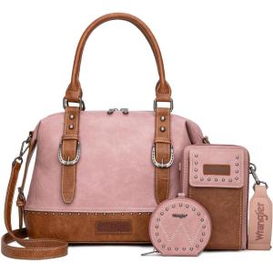 imageWrangler 3Pcs Doctor Bag Sets for Women Tophandle Satchel Bag with Cell Phone Handbag and Coin PursePink