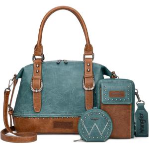 imageWrangler 3Pcs Doctor Bag Sets for Women Tophandle Satchel Bag with Cell Phone Handbag and Coin PurseTurquoise