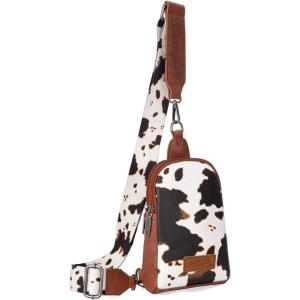 imageWrangler Cow Print Crossbody Bags for Women Western Sling Bag with Adjustable Starp Cross Body PurseBrown