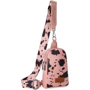 imageWrangler Cow Print Crossbody Bags for Women Western Sling Bag with Adjustable Starp Cross Body PursePink