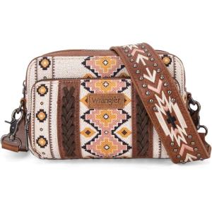 imageWrangler Crossbody Bag for Women Boho Aztec Small Multi Pocket Crossover PurseAngel Diamond White With Adjustable Strap