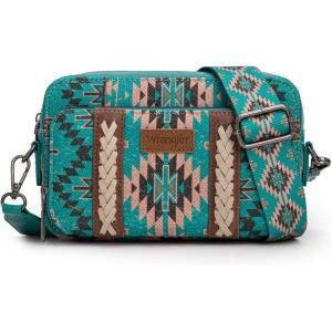 imageWrangler Crossbody Bag for Women Boho Aztec Small Multi Pocket Crossover PurseAngel Retro Dark Turquoise